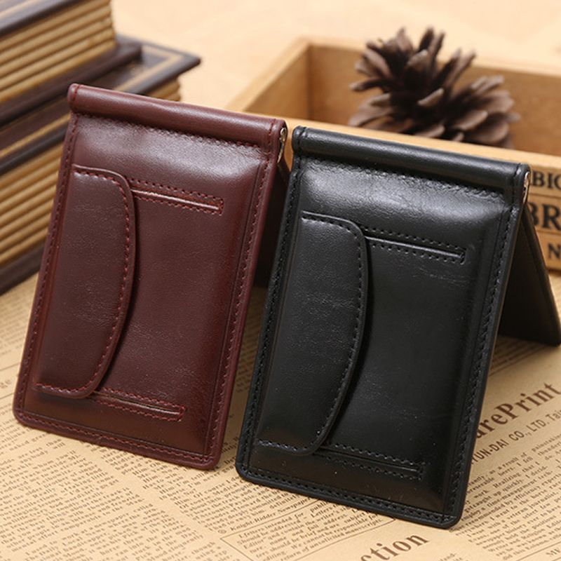 Brand Leather Men Wallet Simple Purse Hold Bill Male Slim Clamp For Money Clip Metal Holder Cash Credit Card Pocket For Coin - 